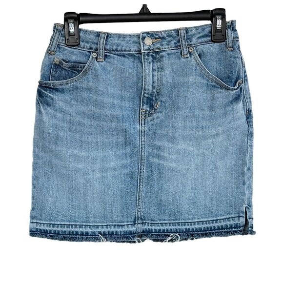 Old Navy Dresses & Skirts - Old Navy SZ 2 A-Line Mini Denim Jean Skirt Released Frayed Hem Zip-Fly Slits